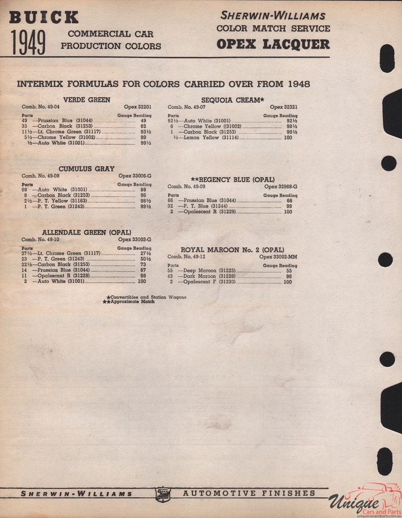 1949 Buick Paint Charts Williams 2